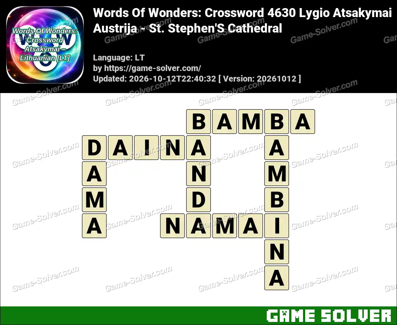 Words Of Wonders: Crossword 4630 Lygio Atsakymai – Austrija – St. Stephen’S Cathedral